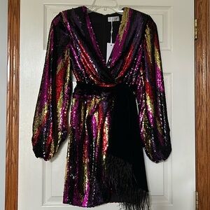 Rebecca Vallance Kaia Wrap Style Sequin Belted Dress NWT 4